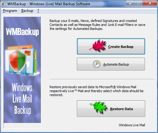 WMBackup - Windows Live Mail Backup Software screen shot